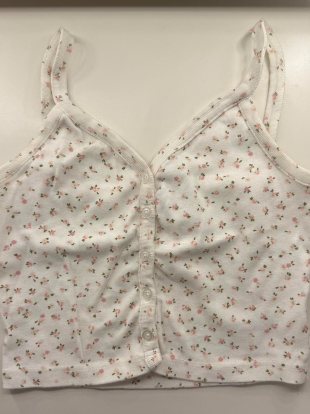Brandy Melville White Floral Button-Front Cropped Tank